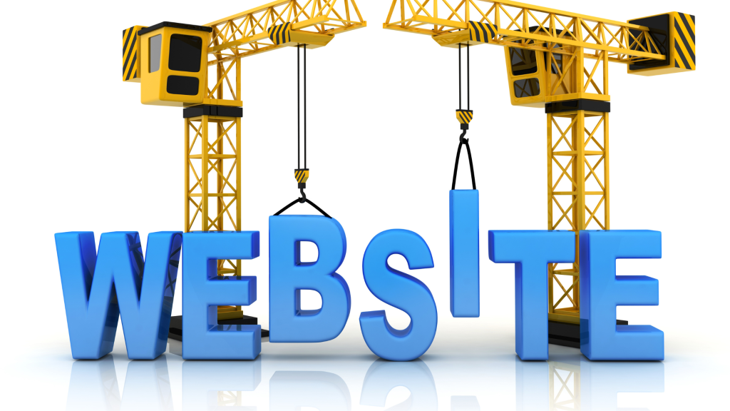 3D cranes constructing the word “Website” symbolizing site development and optimization.